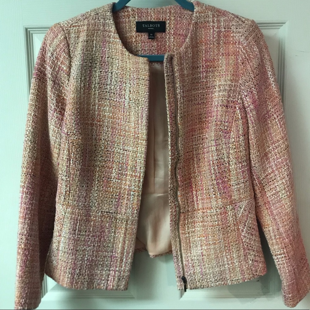 Talbots Pink Tweed Jacket Sz 4P 💖